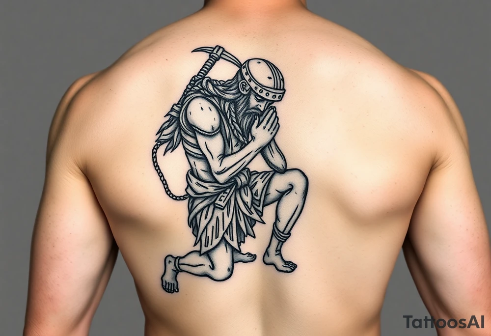 Exhausted praying warrior on one knee tattoo idea