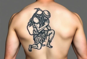 Exhausted praying warrior on one knee tattoo idea