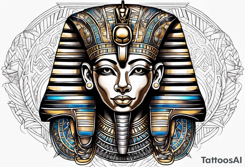 Black Egyptian sphinx with pharaoh tattoo idea