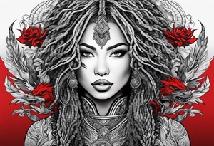 Woman with locs and red dragon in background tattoo idea