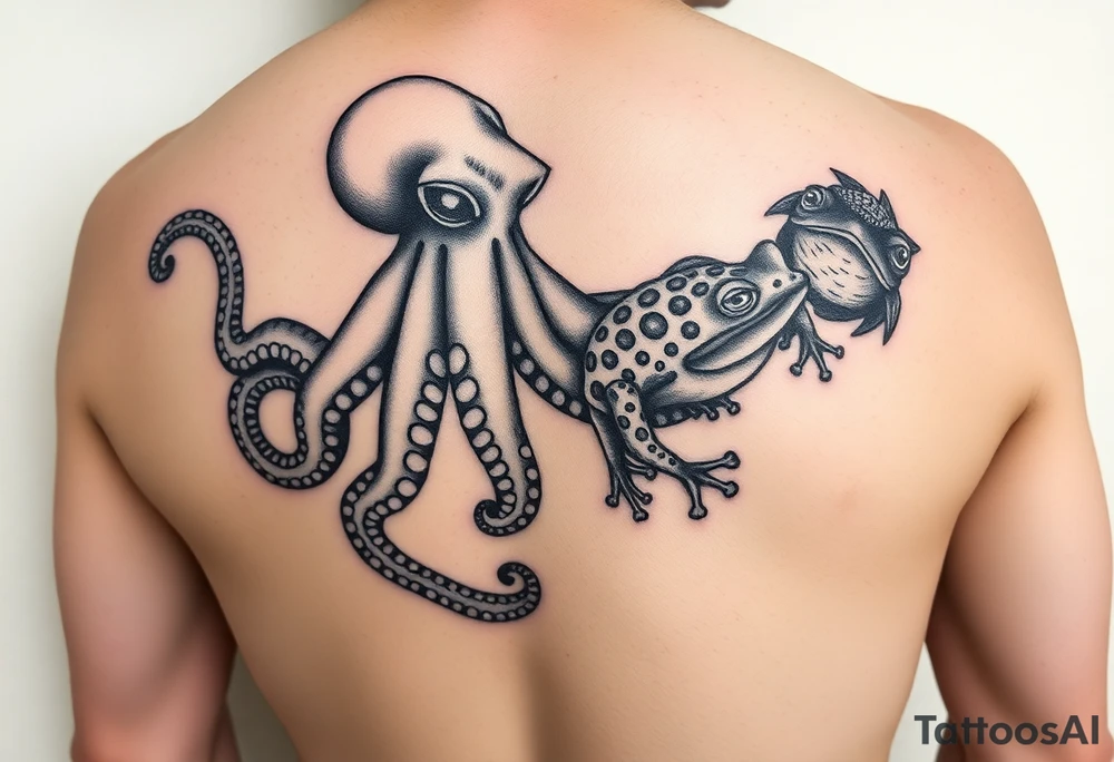 octopus, poison dart frog, pufferfish on right butt cheek tattoo idea