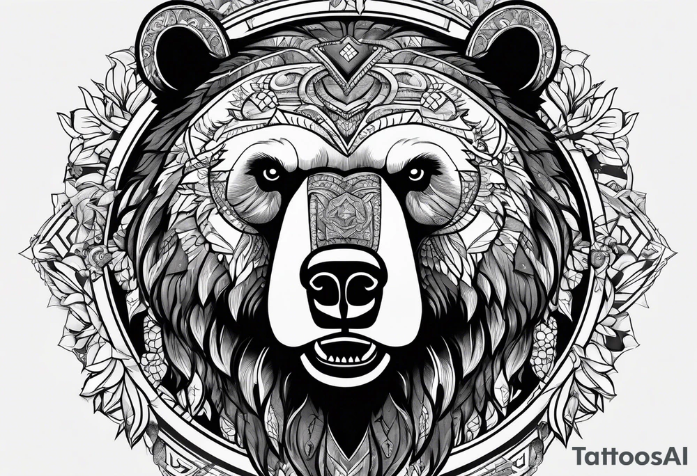 Powerful bear with the word family written tattoo idea
