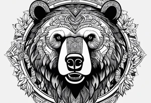 Powerful bear with the word family written tattoo idea