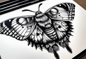 Dead head moth with long wings and owl eyes tattoo idea