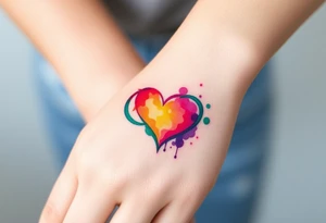 infinity symbol in rainbow colors and heart tattoo idea
