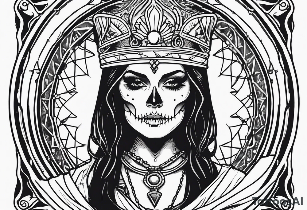 High priestess as a skeleton tarot card tattoo idea