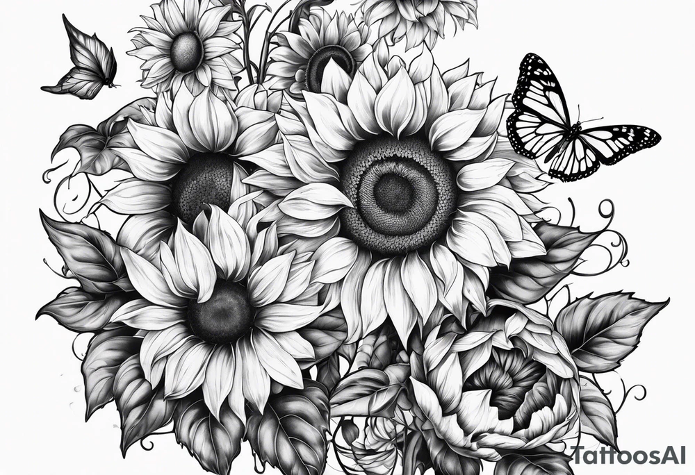 Sunflowers and butterflies tattoo idea