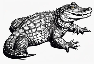 Full body caiman with stretched tail top view tattoo idea