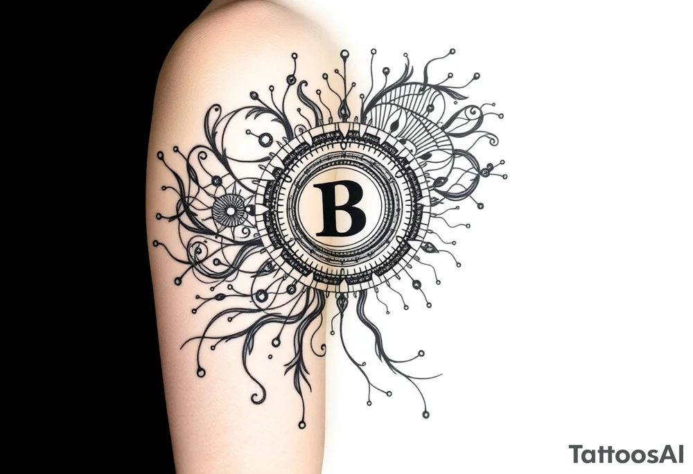 Bio-Mechanical internal computer, binary code, symbolism for 6 kids, 5 boys and youngest is a girl tattoo idea