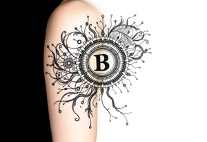Bio-Mechanical internal computer, binary code, symbolism for 6 kids, 5 boys and youngest is a girl tattoo idea