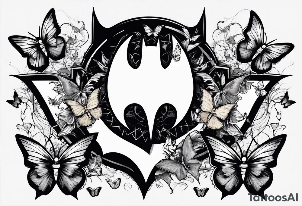 Batman symbol with butterflies and haha joker symbols tattoo idea