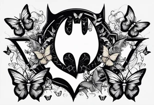 Batman symbol with butterflies and haha joker symbols tattoo idea