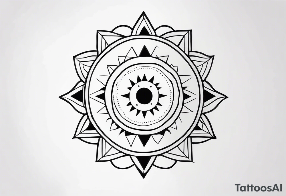 simple sunshine made of black dots with triangles and circles tattoo idea