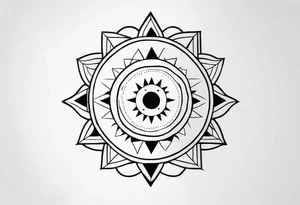 simple sunshine made of black dots with triangles and circles tattoo idea