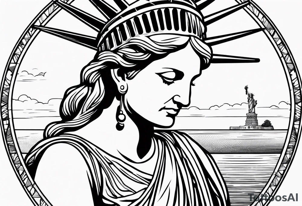 Statue of Liberty handcuffed in a wheel chair tattoo idea