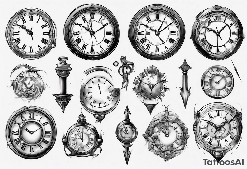 Clockface with roman numeral point at 00:07 tattoo idea