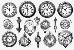Clockface with roman numeral point at 00:07 tattoo idea