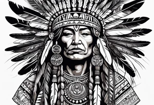 Native American wearing Headress Bones Praying tattoo idea