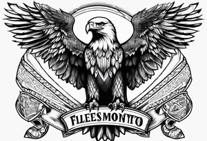 An eagle holding a banner  that reads flectere si nequeo supros acheronta movebo tattoo idea