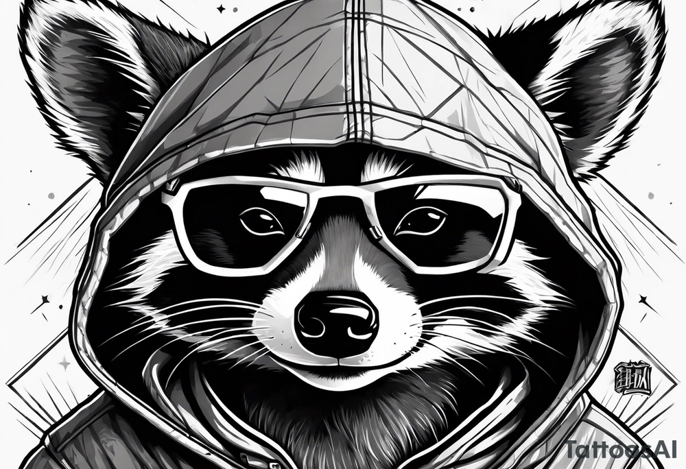 raccoon wearing a Superman hoodie tattoo idea