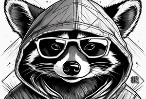 raccoon wearing a Superman hoodie tattoo idea