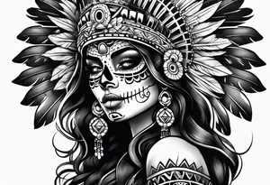 Aztec princess side profile day of the dead tattoo idea