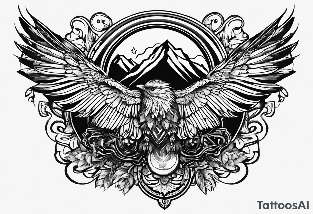 shoulder tattoo with nature and adrenaline activities tattoo idea