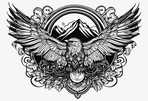 shoulder tattoo with nature and adrenaline activities tattoo idea