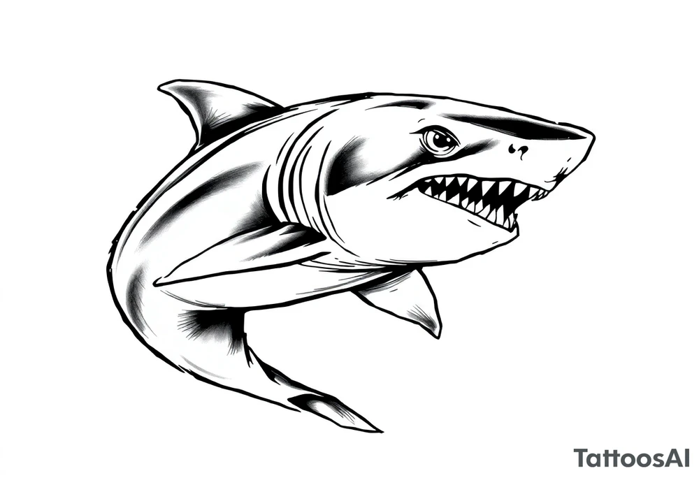 Masculine strong shark flowing tattoo idea