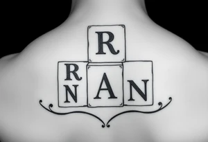 I WANT 5 TOY BABY BLOCKS STACKED ON TOP OF EACH OTHER AND I WANT EACH OF THEM TO HAVE A LETTER IN THEM. B, R, I, A, N THEY SHOULD BE STACKED ON TOP OF EACH OTHER IN 3D tattoo idea