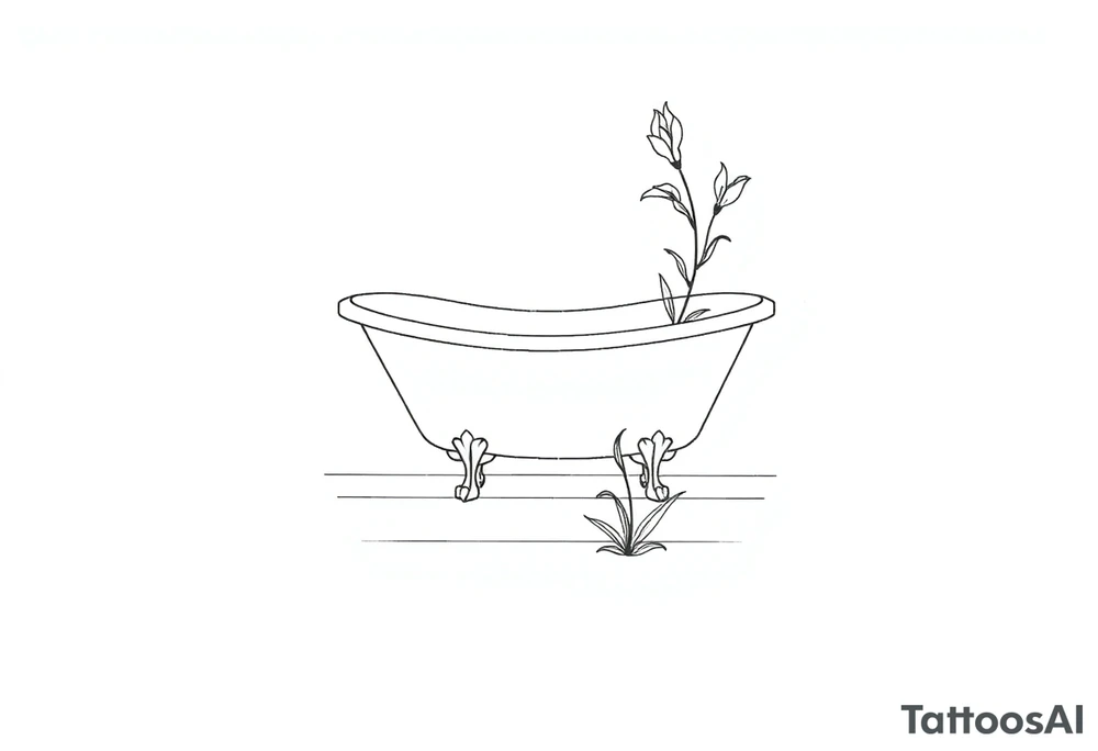 Clawfoot bathtub with lily coming up from tile floor tattoo idea