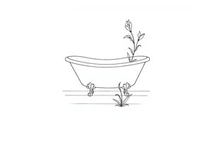 Clawfoot bathtub with lily coming up from tile floor tattoo idea