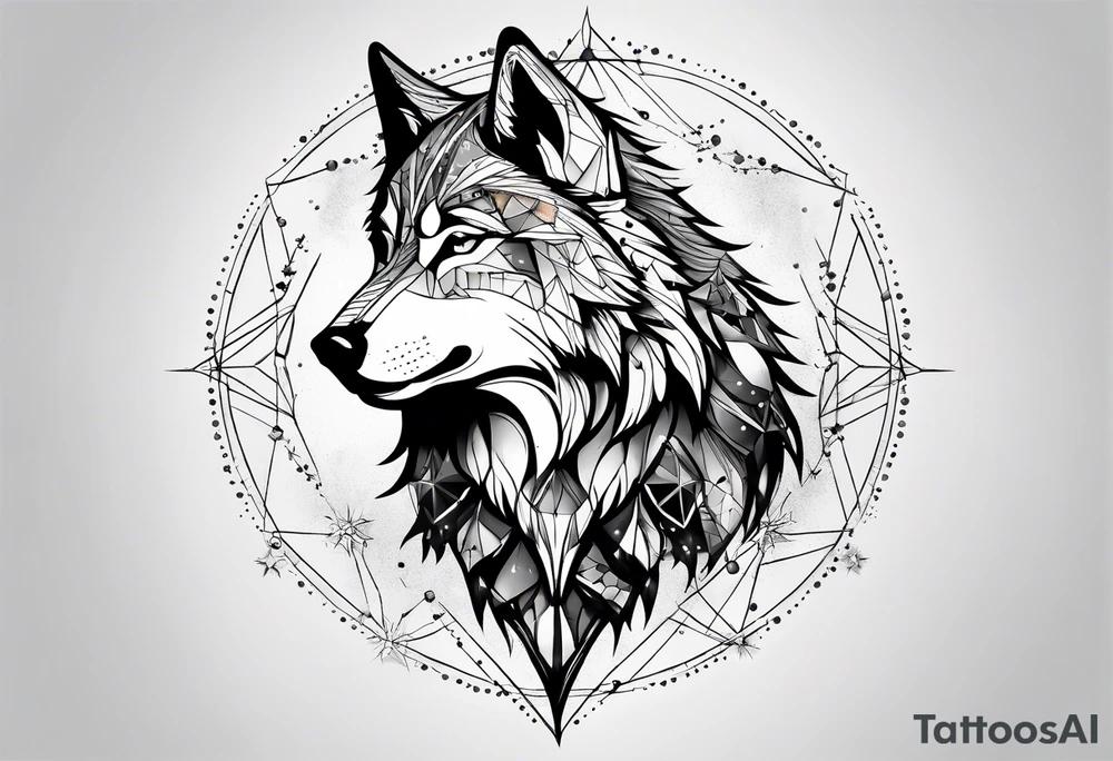 Constellation, animal wolf snow , géométric tattoo idea