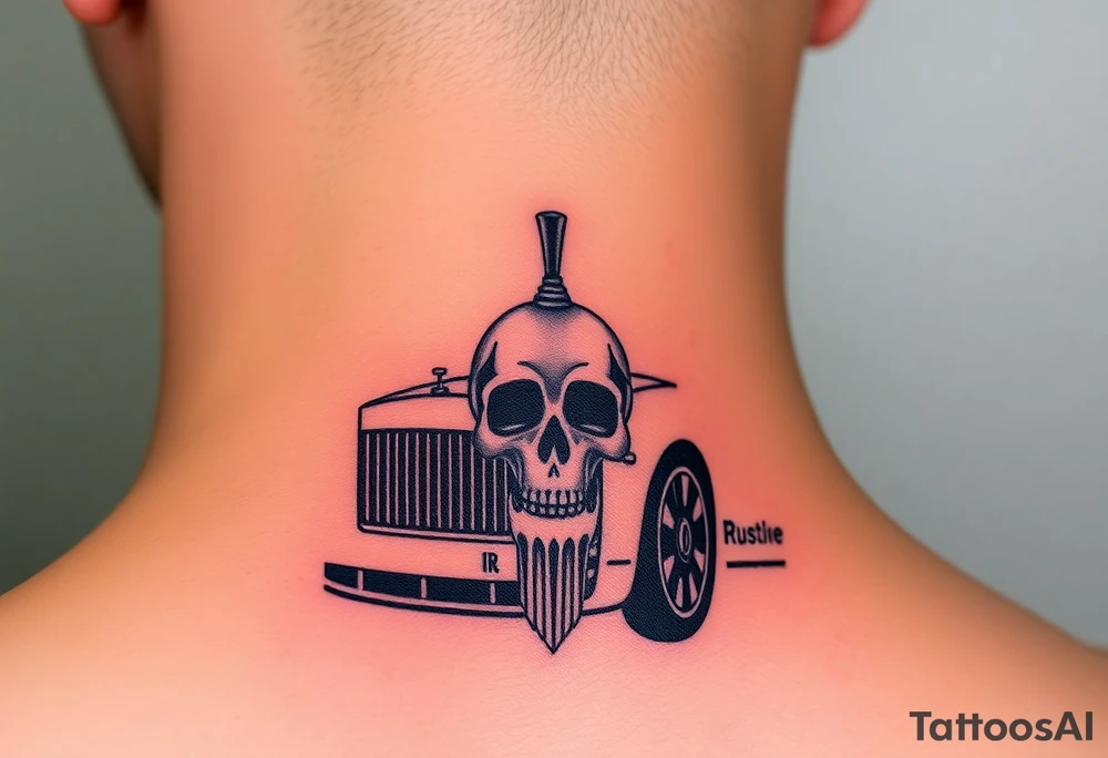 Rolls royce with the word hustler and a skull money girls and drugs tattoo idea