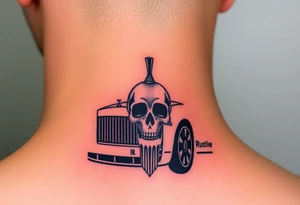Rolls royce with the word hustler and a skull money girls and drugs tattoo idea