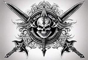cyber sigilism round pointy swords shoulder design tattoo idea