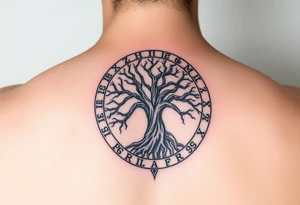 yggadrisl tree of life with circle of runes tattoo idea