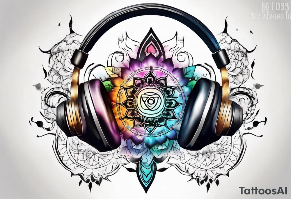 Headphones in the style of energy chakra tattoo idea