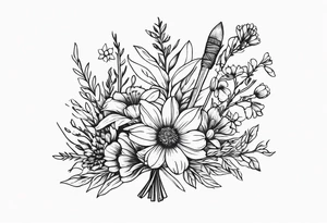 Bouquet of wildflowers tied to a broom tattoo idea