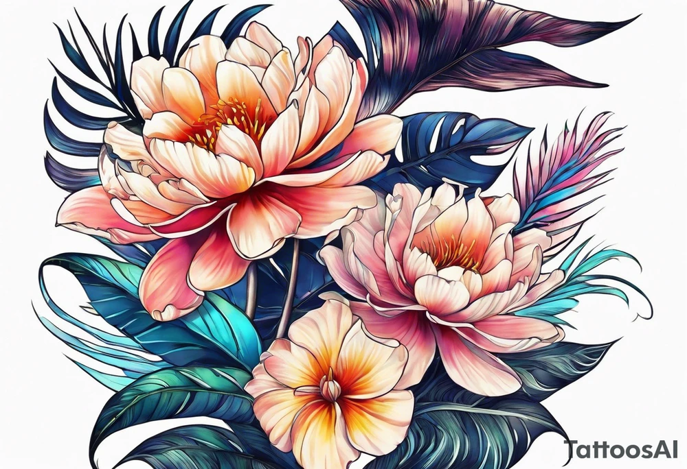 sea,, night, flower, palm, tattoo idea