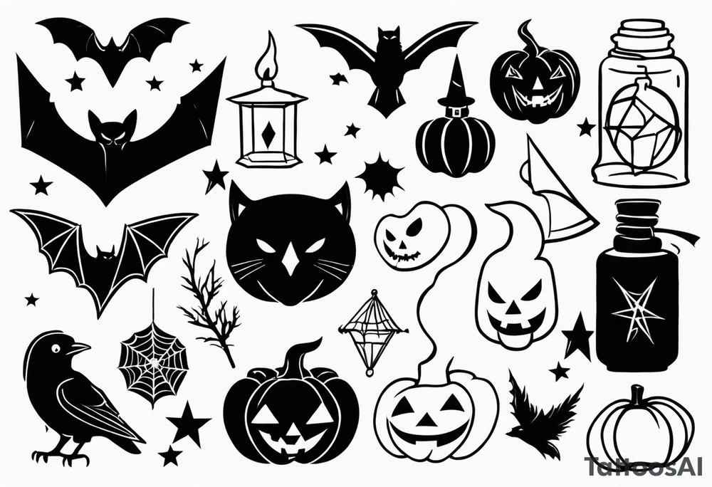 Halloween themed flash sheets tattoo idea