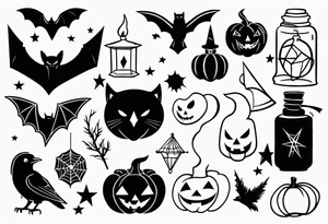 Halloween themed flash sheets tattoo idea