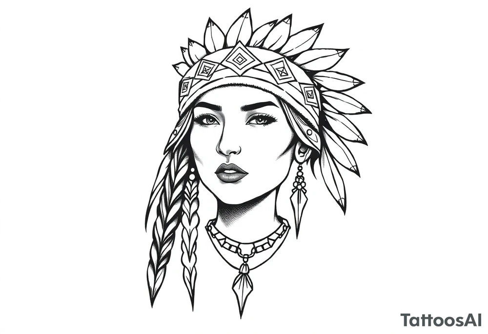 Female Native American wearing headband tattoo idea