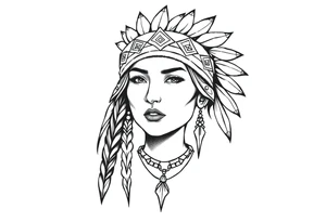 Female Native American wearing headband tattoo idea