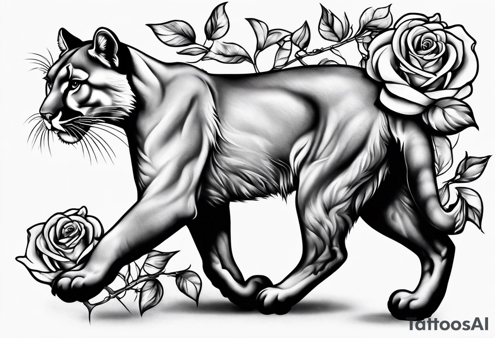 Cougar walking with roses tattoo idea