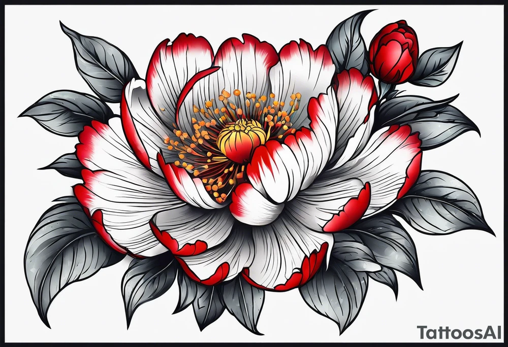red peony tattoo idea