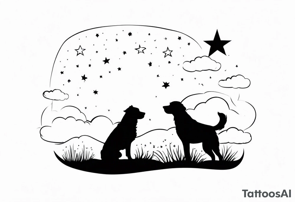 3 black silhouettes of dogs looking up at the night sky tattoo idea