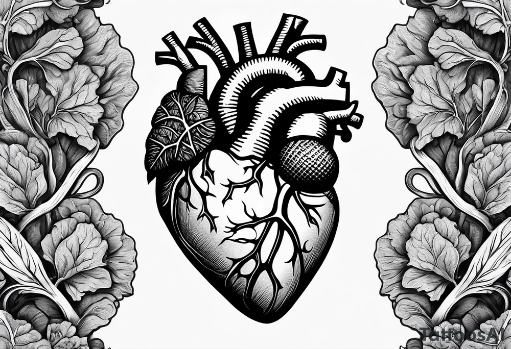 Manly Human heart intertwined with cabbage leaves and the word “survivor” tattoo idea