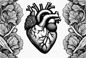 Manly Human heart intertwined with cabbage leaves and the word “survivor” tattoo idea