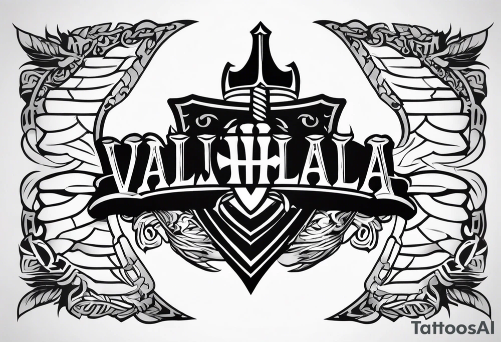 Valhalla sword shield banner tattoo idea